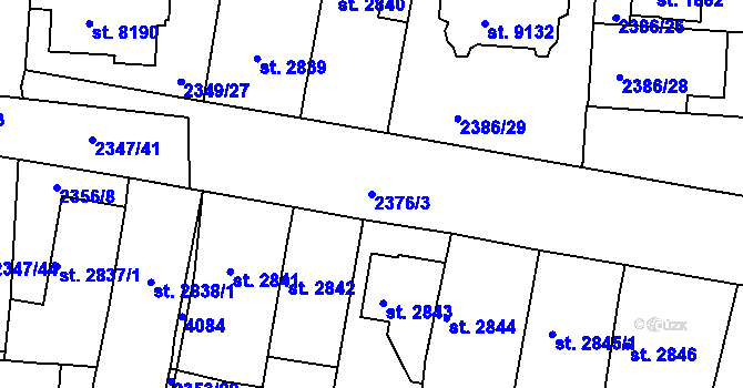 Parcela st. 2376/3 v KÚ Pardubice, Katastrální mapa