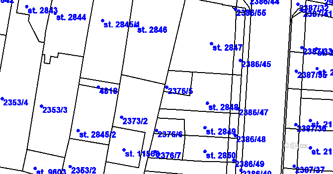 Parcela st. 2376/5 v KÚ Pardubice, Katastrální mapa