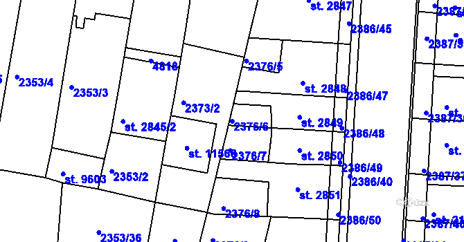 Parcela st. 2376/6 v KÚ Pardubice, Katastrální mapa