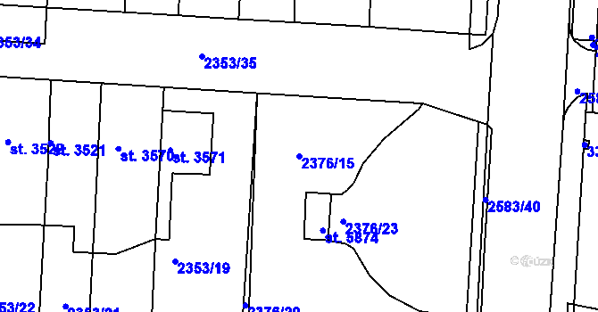 Parcela st. 2376/15 v KÚ Pardubice, Katastrální mapa
