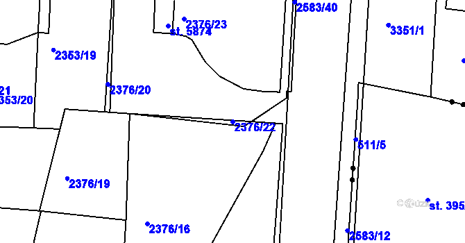 Parcela st. 2376/22 v KÚ Pardubice, Katastrální mapa