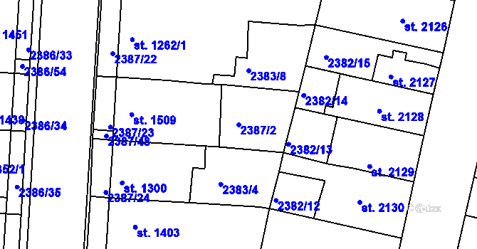 Parcela st. 2387/2 v KÚ Pardubice, Katastrální mapa