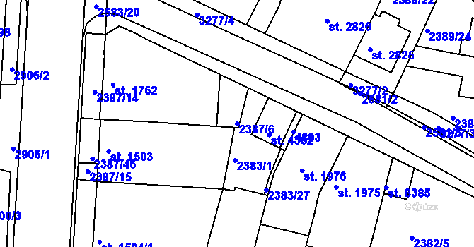 Parcela st. 2387/6 v KÚ Pardubice, Katastrální mapa