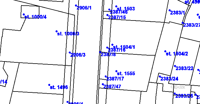 Parcela st. 2387/8 v KÚ Pardubice, Katastrální mapa