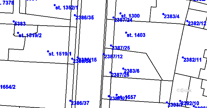 Parcela st. 2387/12 v KÚ Pardubice, Katastrální mapa