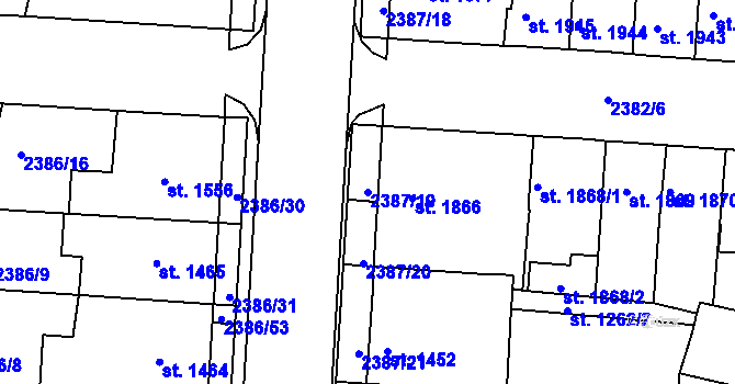 Parcela st. 2387/19 v KÚ Pardubice, Katastrální mapa