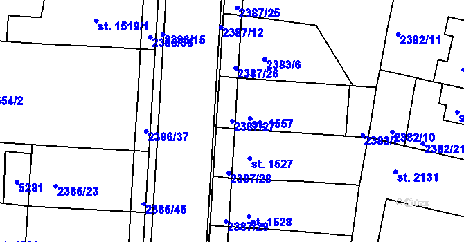 Parcela st. 2387/27 v KÚ Pardubice, Katastrální mapa