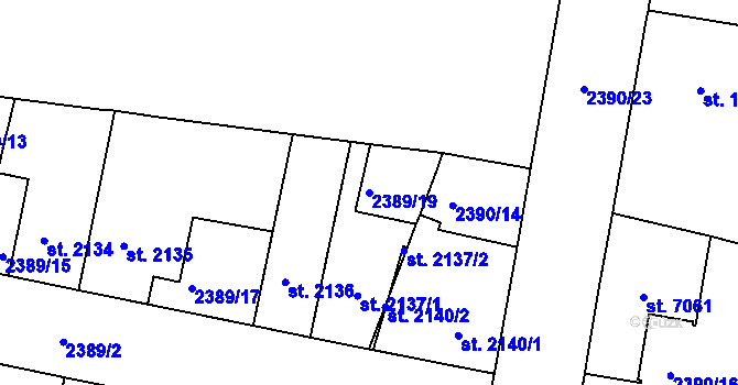 Parcela st. 2389/19 v KÚ Pardubice, Katastrální mapa