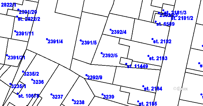Parcela st. 2392/5 v KÚ Pardubice, Katastrální mapa