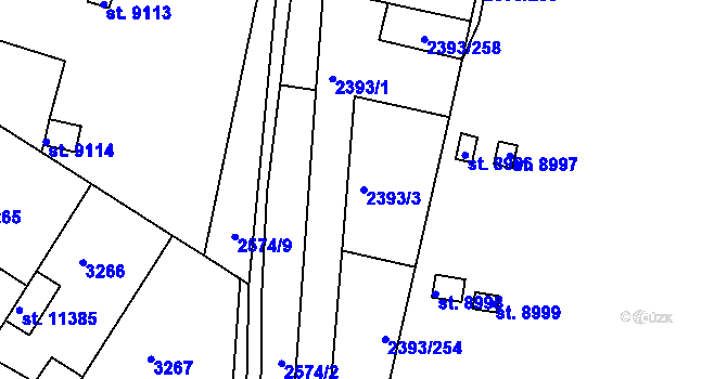 Parcela st. 2393/3 v KÚ Pardubice, Katastrální mapa