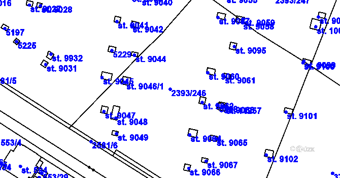 Parcela st. 2393/246 v KÚ Pardubice, Katastrální mapa