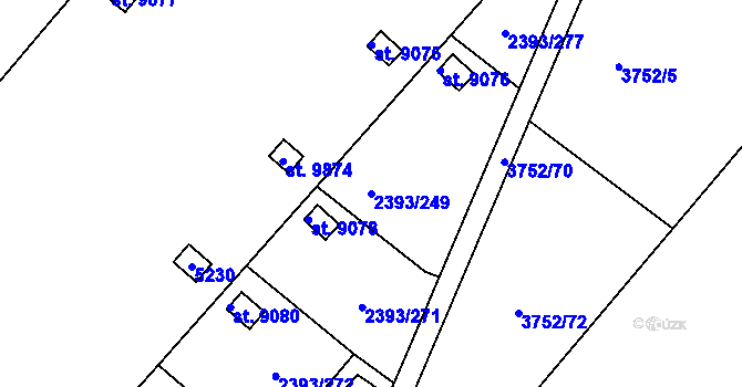 Parcela st. 2393/249 v KÚ Pardubice, Katastrální mapa