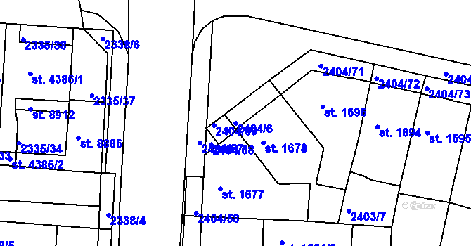 Parcela st. 2404/6 v KÚ Pardubice, Katastrální mapa