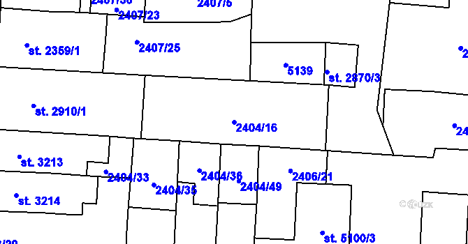 Parcela st. 2404/16 v KÚ Pardubice, Katastrální mapa