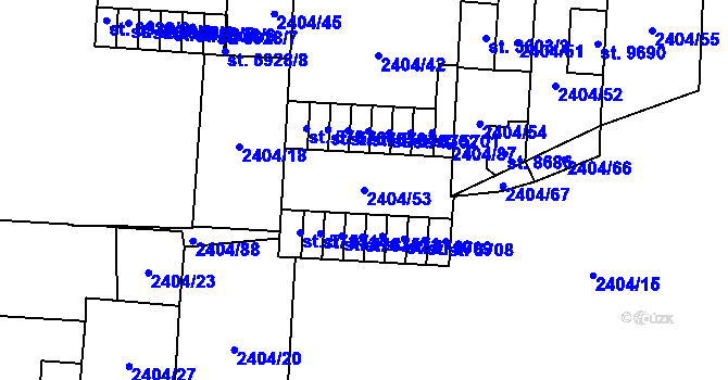 Parcela st. 2404/53 v KÚ Pardubice, Katastrální mapa