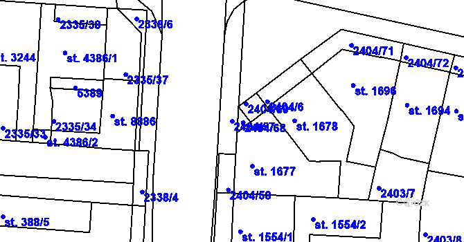 Parcela st. 2404/57 v KÚ Pardubice, Katastrální mapa