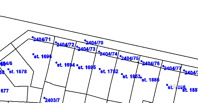 Parcela st. 2404/74 v KÚ Pardubice, Katastrální mapa