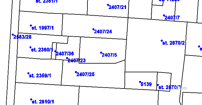Parcela st. 2407/5 v KÚ Pardubice, Katastrální mapa
