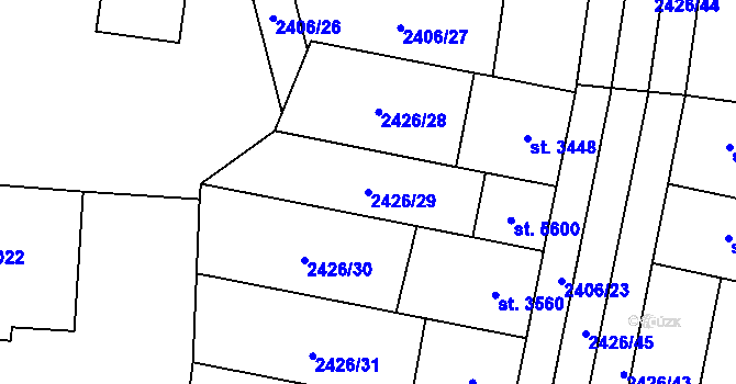 Parcela st. 2426/29 v KÚ Pardubice, Katastrální mapa