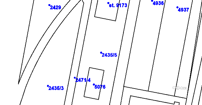 Parcela st. 2435/5 v KÚ Pardubice, Katastrální mapa
