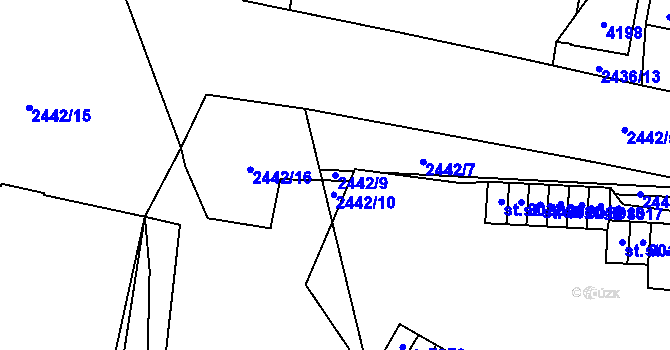 Parcela st. 2442/9 v KÚ Pardubice, Katastrální mapa