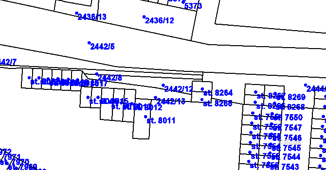 Parcela st. 2442/12 v KÚ Pardubice, Katastrální mapa