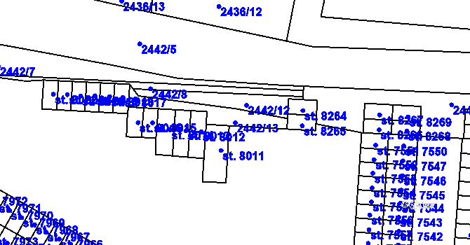 Parcela st. 2442/13 v KÚ Pardubice, Katastrální mapa