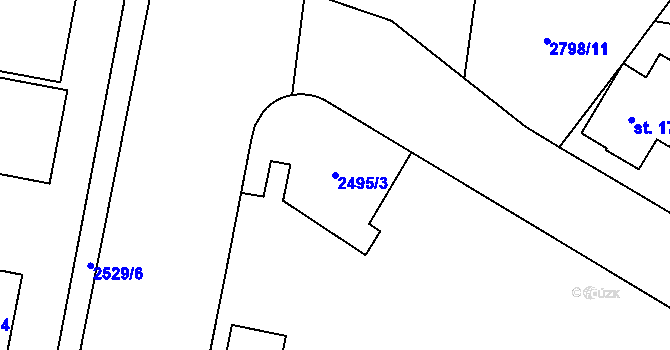 Parcela st. 2495/3 v KÚ Pardubice, Katastrální mapa