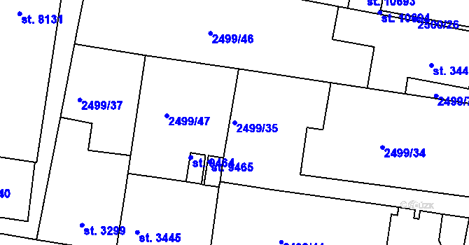 Parcela st. 2499/35 v KÚ Pardubice, Katastrální mapa