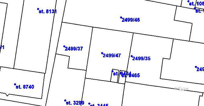 Parcela st. 2499/47 v KÚ Pardubice, Katastrální mapa