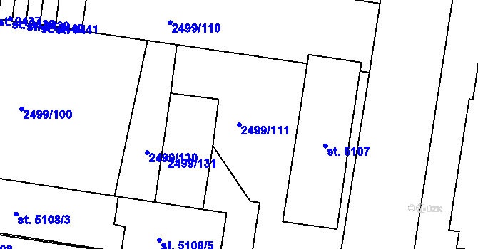 Parcela st. 2499/111 v KÚ Pardubice, Katastrální mapa