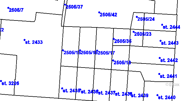 Parcela st. 2505/17 v KÚ Pardubice, Katastrální mapa
