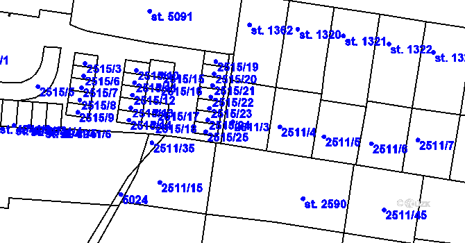 Parcela st. 2511/3 v KÚ Pardubice, Katastrální mapa