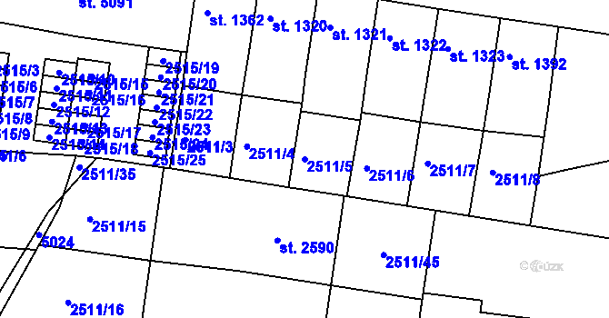 Parcela st. 2511/5 v KÚ Pardubice, Katastrální mapa