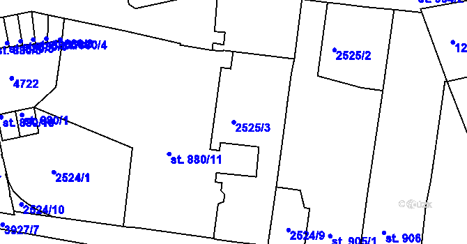 Parcela st. 2525/3 v KÚ Pardubice, Katastrální mapa