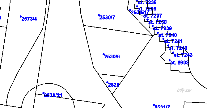 Parcela st. 2530/6 v KÚ Pardubice, Katastrální mapa
