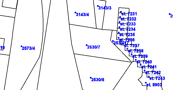 Parcela st. 2530/7 v KÚ Pardubice, Katastrální mapa