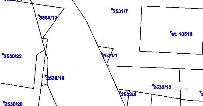 Parcela st. 2531/1 v KÚ Pardubice, Katastrální mapa