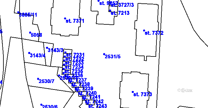 Parcela st. 2531/5 v KÚ Pardubice, Katastrální mapa