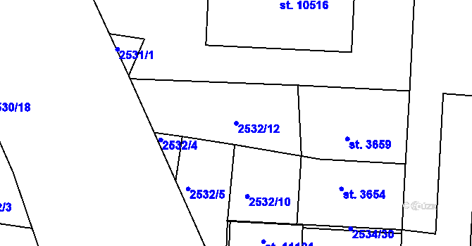 Parcela st. 2532/12 v KÚ Pardubice, Katastrální mapa