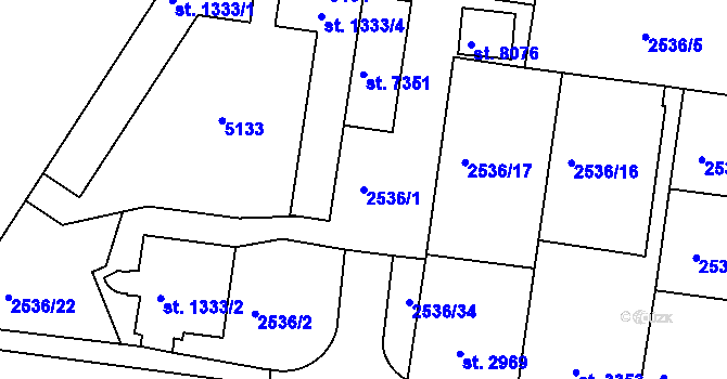 Parcela st. 2536/1 v KÚ Pardubice, Katastrální mapa