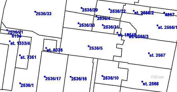 Parcela st. 2536/5 v KÚ Pardubice, Katastrální mapa