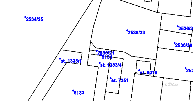 Parcela st. 2536/21 v KÚ Pardubice, Katastrální mapa