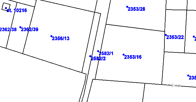 Parcela st. 2582/1 v KÚ Pardubice, Katastrální mapa
