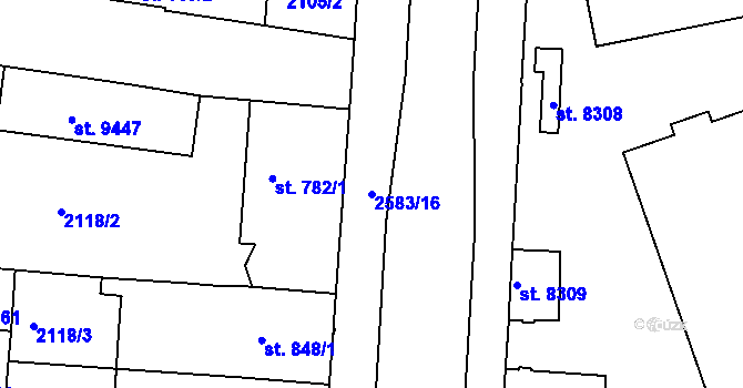 Parcela st. 2583/16 v KÚ Pardubice, Katastrální mapa
