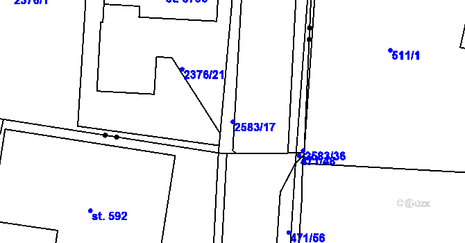 Parcela st. 2583/17 v KÚ Pardubice, Katastrální mapa