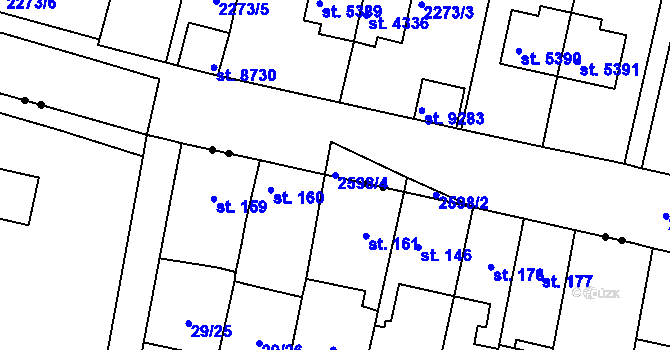 Parcela st. 2598/4 v KÚ Pardubice, Katastrální mapa