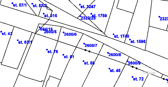 Parcela st. 2600/7 v KÚ Pardubice, Katastrální mapa