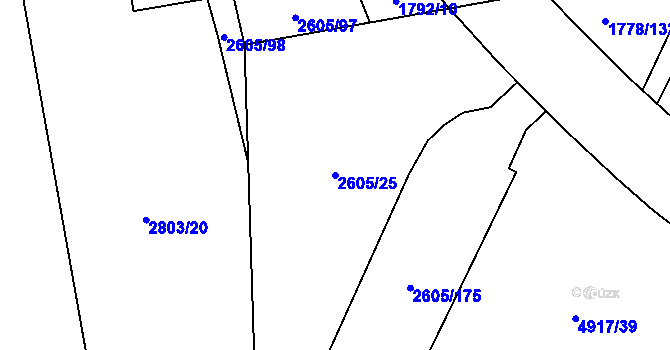 Parcela st. 2605/25 v KÚ Pardubice, Katastrální mapa