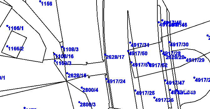 Parcela st. 2628/17 v KÚ Pardubice, Katastrální mapa